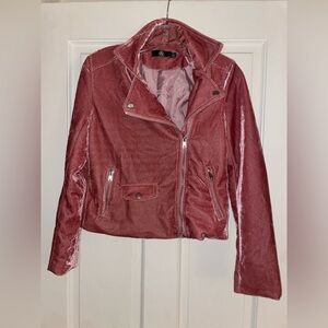 Mauve Pink Velvet Moto Jacket Women’s US 2 / UK 6 – Soft Plush Biker Coat Chic